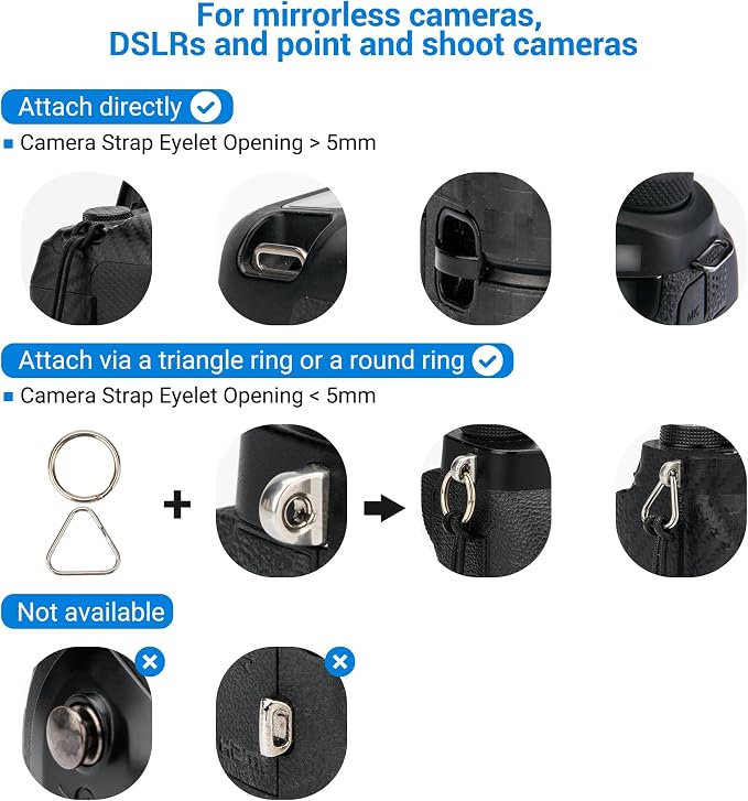 Mirrorless Camera Neck Strap with Quick Release Buckles, Adjustable Shoulder Sling Strap for Sony A7C II A7 IV III A7R V IV ZV1 ZV-E10 Canon EOS R100 R50 M50 M6 Nikon Z30 Z50 Z6 Z7 II & More (Blue) - Image 8