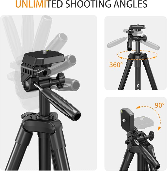 60″ Camera Tripod Lightweight Travel Stand for Canon Nikon Phone | with Wireless Remote Phone Holder and Bag Max Load 6.6 LB Black - Image 5