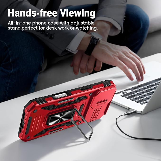 VEGO for iPhone 17 Case with Camera Cover & Privacy Screen Protector Red | Slide Camera Cover & Ring Kickstand Military Grade Heavy Duty Protection Cover for iPhone 17 5G 6.3 Inch - Red - Image 8