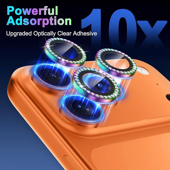 Meshine for iPhone 17 Pro/17 Pro Max Camera Lens Protector,Scratch Proof,Strong Adsorption,9H Hardness with Metal Ring Camera Cover,Ultra Thin Case Friendly, Accessories Lens Protector,Shiny Orange - Image 5