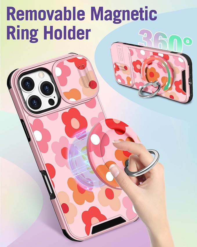 Buleens for iPhone 16 Pro Max Case 6.9 Inch - with Ring Stand & Camera Cover Aesthetic Cute Designed Women Girls Pretty Girly Floral Flowers Phone Case for iPhone 16 Pro Max Compatible with Magsafe - Image 5