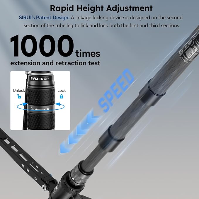 SIRUI SVM-165P Carbon Fiber Rapid Monopod, Pedal Feet, Twist Lock | 65" Height, 22LB Load, One-Step Height Adjustment, DSLR, Mirrorless Camera, Lightweight, Travel, Outdoor Shooting - Image 2