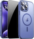 for iPhone 15 Pro Case with Privacy Screen Protector, Light Blue | Full Camera Protection, Translucent Matte Magnetic, Compatible with MagSafe, Shockproof Phone Cover, Slim Fit by ZOZDOKG