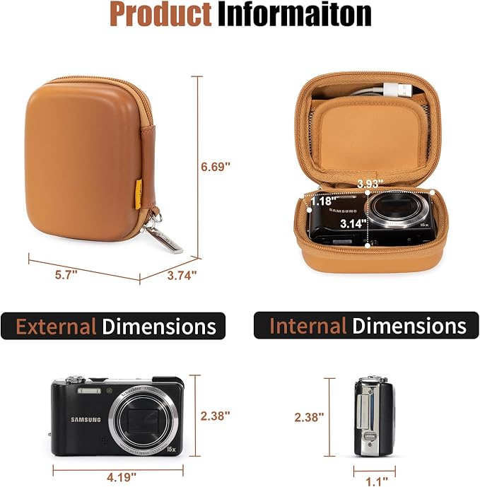 Cwatcun Digital Camera Case, Compact Protective Pouch for Kodak/Canon/Sony | Fits cameras up to 4.9"x3.5"x2.2". 900Dscratch-resistant, water-repellent, 3-layer shockproof sponge, detachable wristband. - Image 2