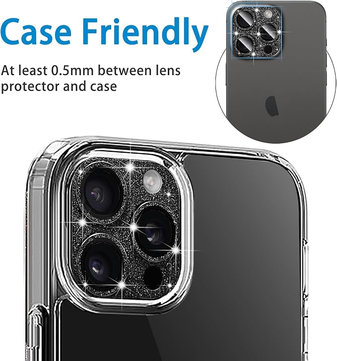 Compatible with iPhone 16 Pro and 16 Pro Max Camera Lens Protector, Bling Sparkle Lens Cover 9H Tempered Glass Anti Scratch Shockproof Full Protective Camera Cover for Women Girls - Image 5