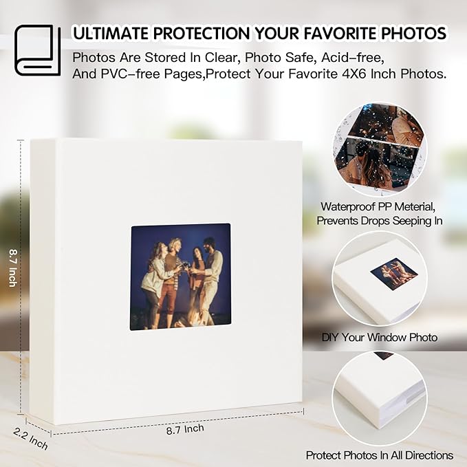 4x6 Photo Album Holds 240 Photos Writing Space, PU Leather, White | Clear Acid-Free Sleeves, Memo Writing Areas, Front Display Window, Baby, Wedding, Travel & Family Picture Keepsakes - Image 3