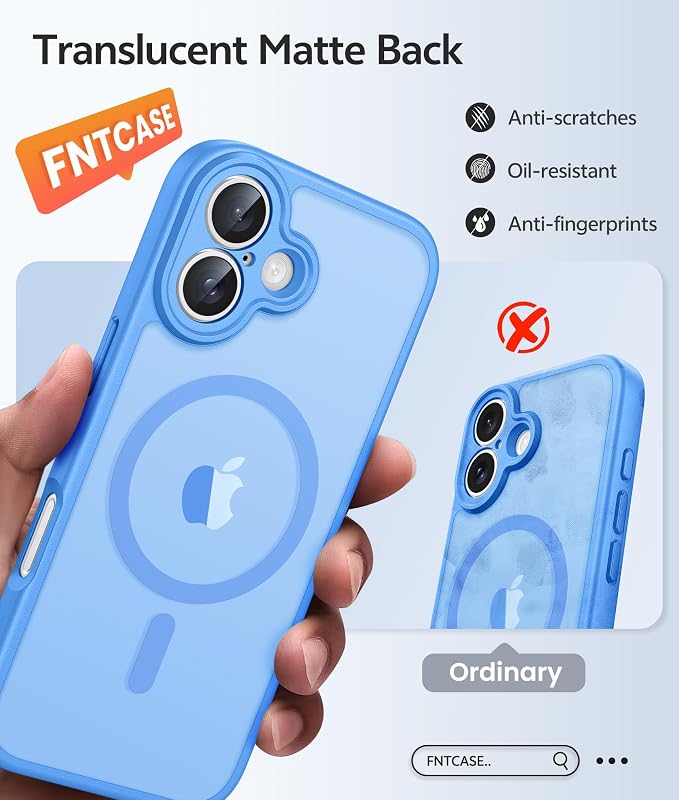 FNTCASE for iPhone 17 Case, Compatible with Magsafe, Glass Screen Protector | Full Camera Protection, Translucent Matte, 14FT Military Grade Drop Proof, Shockproof Protective Phone Cover, Ice Blue - Image 6