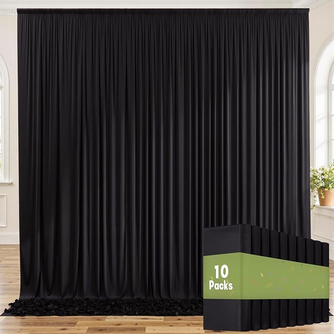 50ft x 8ft Wrinkle Free Black Backdrop Curtains for Parties, 10 Panels 5ftx8ft Polyester Photo Backdrop Drapes for Weddings Birthday Photography Background Curtains by ENJOYYOURPARTY