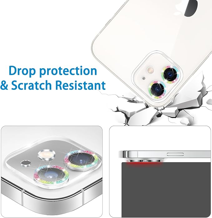 Dengduoduo 3 Pack Tempered Glass Camera Lens Protector for iPhone 12 6.1" Bling Glitter Sparkle, Ultra HD, 9H Hardness, Anti-Scratch, Case Friendly, Easy to Install [No Affect on Night Shots] - Image 3