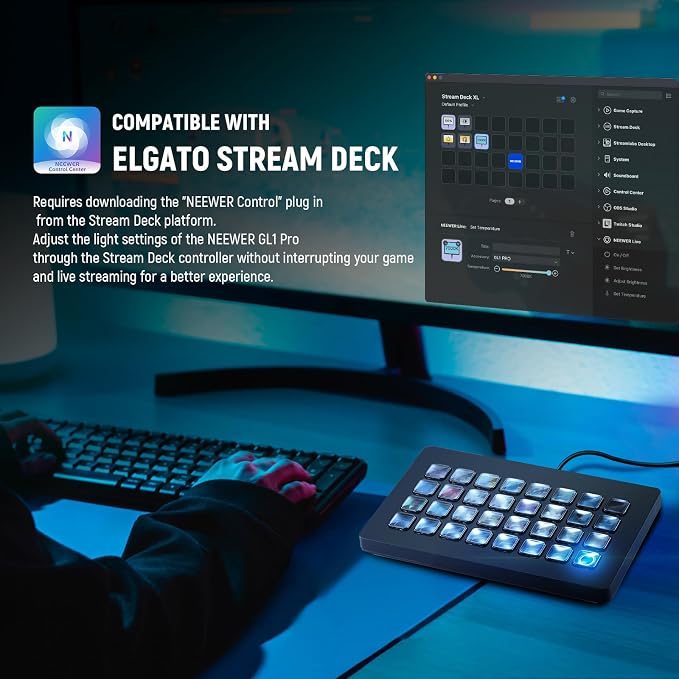 NEEWER 15.5" LED Streaming Key Light, Clamp on Desk Panel Video Lighting for Gaming Recording Zoom Call, CRI97+, 2.4G PC/Mac iOS/Android APP Control, Compatible with Elgato Stream Deck, GL1 PRO Black | Video Lighting Gaming Recording Zoom Call, CRI97+,... - Image 6