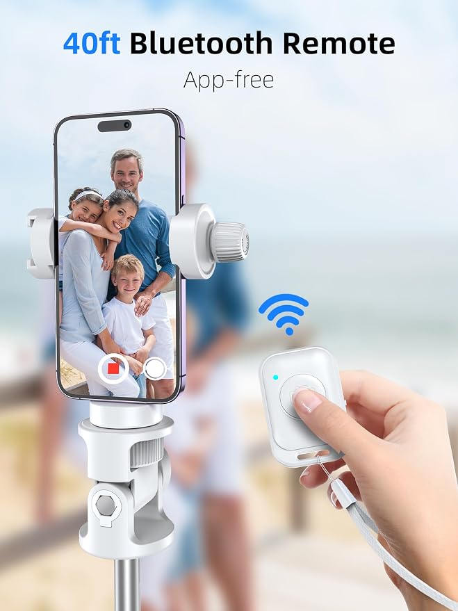 Kaiess 62" Phone Tripod & Selfie Stick, Extendable Photography Light Stand with Wireless Remote, Solidest, Portable, Lightweight, Compatible with iPhone/Android Phone (White) - Image 6