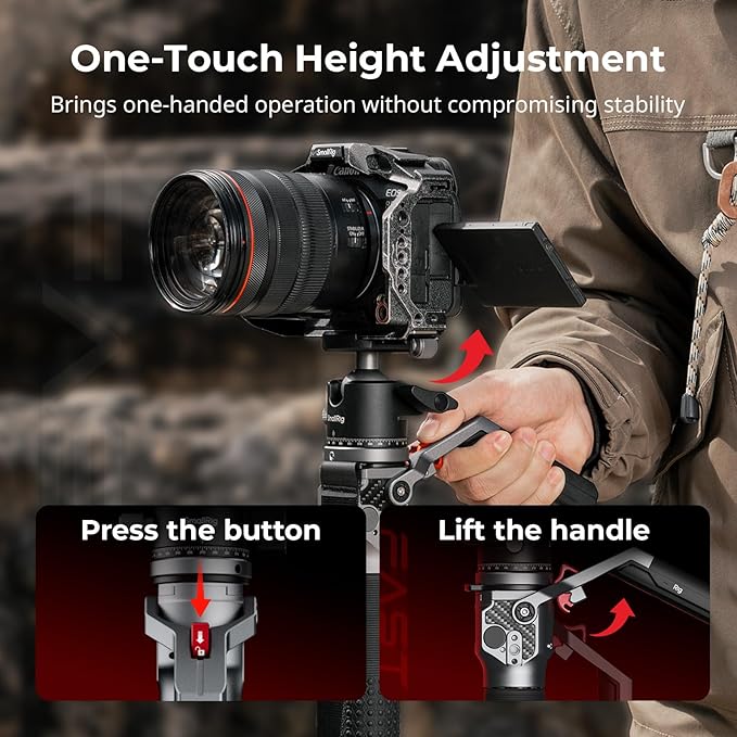 SmallRig 166.5cm / 65.6" Carbon Fiber Monopod for Camera, Compact Camera Monopod with One-Touch Height Adjustment, Max. 5kg Playload Ball Head, Storage Size of 68cm / 26.8", Weighs 1.72kg / 3.8lb - Image 2