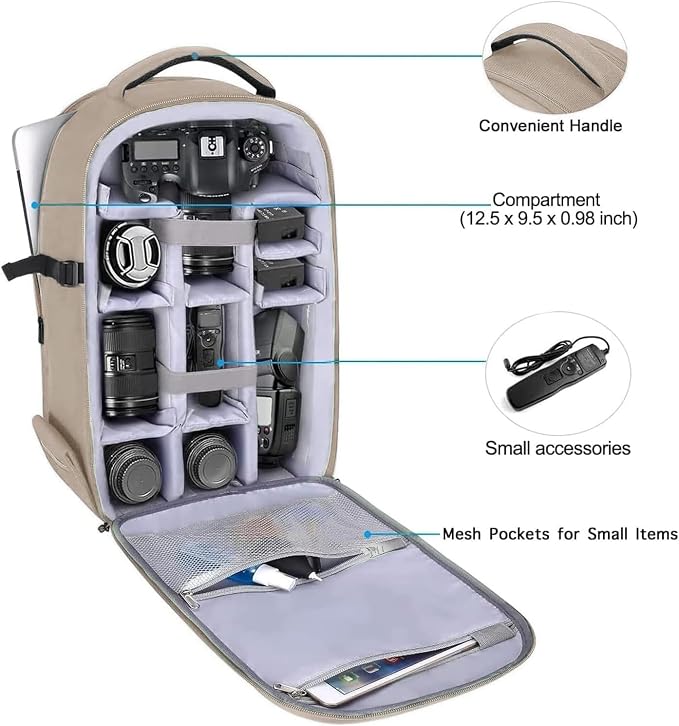MOSISO Camera Backpack, DSLR/SLR/Mirrorless Photography Camera Bag | Waterproof Hardshell Bag with Insert&Tripod Holder&Laptop Compartment Compatible with Canon/Nikon/Sony, Camel - Image 2