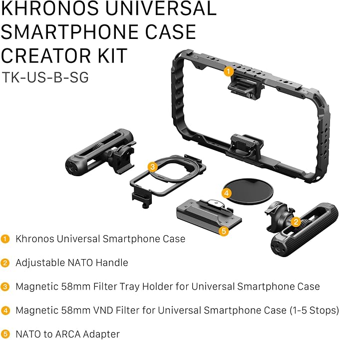 Tilta Khronos Universal Smartphone Case Creator Kit | Adjustable 360 Degree NATO Handle | NATO to ARCA Adapter | 58mm Magnetic Filter Tray | Variable ND Filter | Mobile Filmmaking Cage | Space Gray - Image 9
