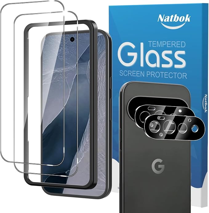 2+2 Pack for Google Pixel 11 Pro 6.3”Screen Protector & Camera Lens Protector,with Alignment Frame，9H Tempered Glass Film,HD Clear Scratch Resistant,Bubble-Free by Natbok