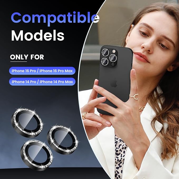 Tensea Camera Lens Protector for iPhone 16 Pro Max/16 Pro/15 Pro Max/15 Pro | Metal Aluminum Alloy Tempered Glass Cover Bling Camera Screen Protector Accessories, Case Friendly - Image 2
