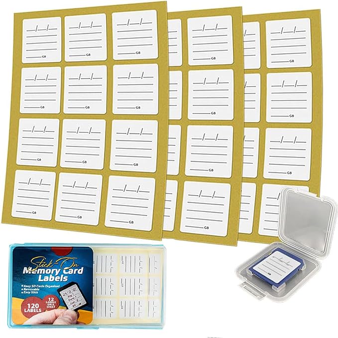 (120 Count) SD Card Labels Flash Drive Labels Stickers with 6 Free SD Card Cases & Container Multi-use Writable & Removable Stick-On Camera Memory Card Labels by TFXXSJWY
