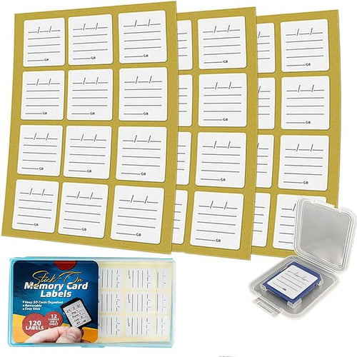 (120 Count) SD Card Labels Flash Drive Labels Stickers with 6 Free SD Card Cases & Container Multi-use Writable & Removable Stick-On Camera Memory Card Labels by TFXXSJWY
