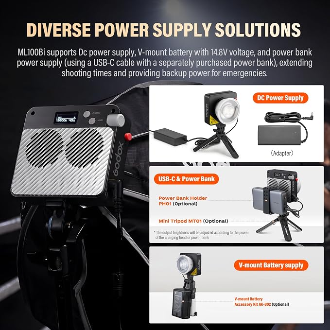 Godox ML100Bi 120W LED Video Light 34300 Lux 2800K-6500K | ML100 Bi Color Portable COB LED Video Light CRI 96+/TLCI 97+ 11 FX Effects for Filming Live Streaming Studio Photography - Image 7