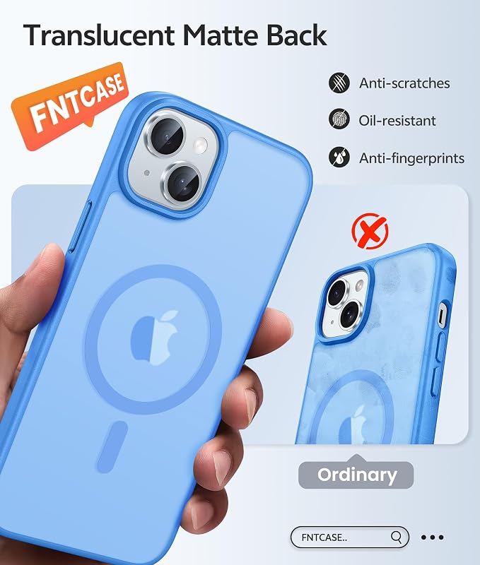 FNTCASE for iPhone 15/14/13 Case, Fit for Magsafe, Glass Screen Protector | Translucent Matte, Magnetic Phone Cases, 14FT Military Grade Drop Protection, Slim Shockproof Protective Cover, Ice Blue - Image 6