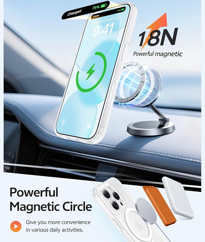FNTCASE for iPhone 16 Pro Max Case, Fit for Magsafe, Glass Screen Protector | Full Camera Protection, Translucent Matte, 14FT Military Grade Drop Proof, Shockproof Protective Phone Cover, White - Image 3