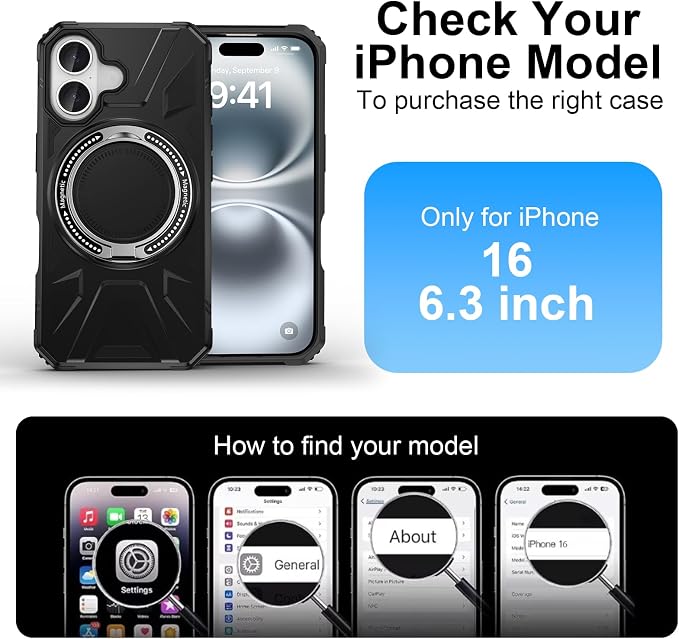 iPhone 16 Case, Magnetic Case with 360° Ring Holder,iPhone 16 Rotatable Swivel MagSafe Ring for iPhone 16 Cover Grip Stand Kickstand Military-Grade Protector Shockproof Case for iPhone 16, 6.1 inch - Image 7