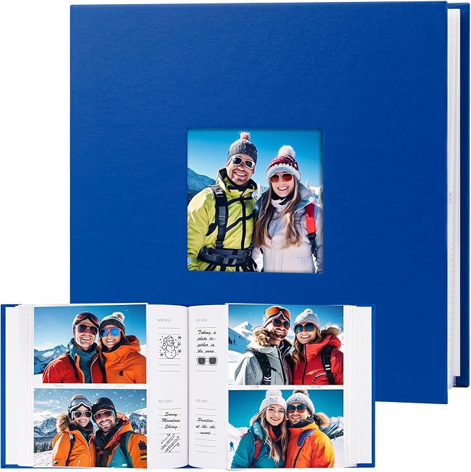 4x6 Photo Album Holds 240 Photos Writing Space, PU Leather, Blue | Clear Acid-Free Sleeves, Memo Writing Areas, Front Display Window, Baby, Wedding, Travel & Family Picture Keepsakes by Xfveiwoo