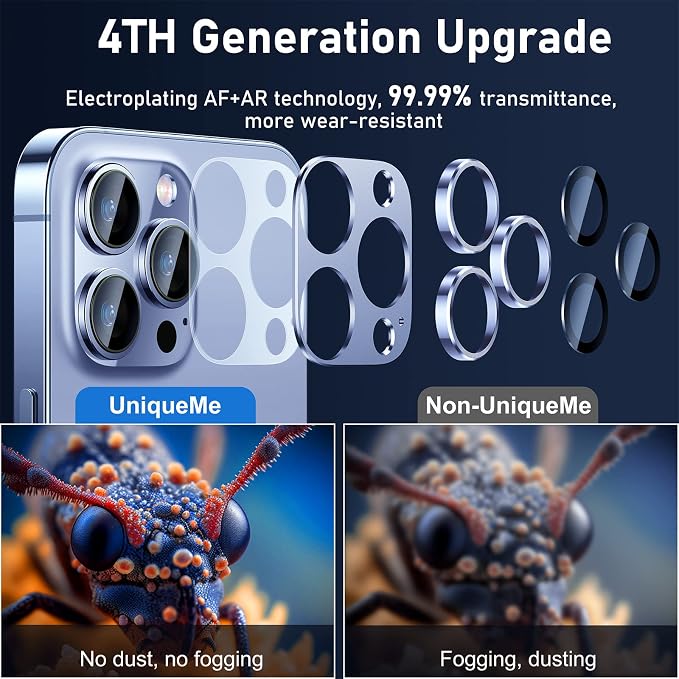 UniqueMe for iPhone 13 Pro/ 13 Pro Max Camera Lens Protector-Sierra Blue | Strong Drop Protection, Not Easy to Fall-off, Metal Ring, Tempered Glass, Rear Camera Screen Cover - Image 2