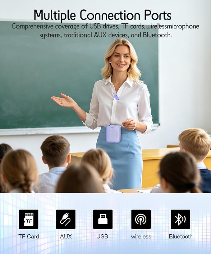 SHIDU 35W Voice Amplifier for Teachers Bluetooth Wireless Lavalier Mic | Portable Microphone and Speaker, Power Voice Amplifier Personal Clip on Microphone System for Tour Guides Fitness Instructors - Image 6