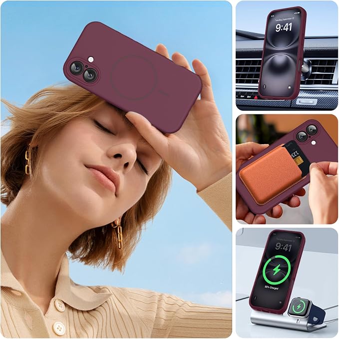 miracase Magnetic for iPhone 16 Plus Case, [Soft Anti-Scratch Microfiber Lining], Compatible with MagSafe, Liquid Silicone Shockproof Drop Protection Phone Case for 16 Plus,Wine Red - Image 6