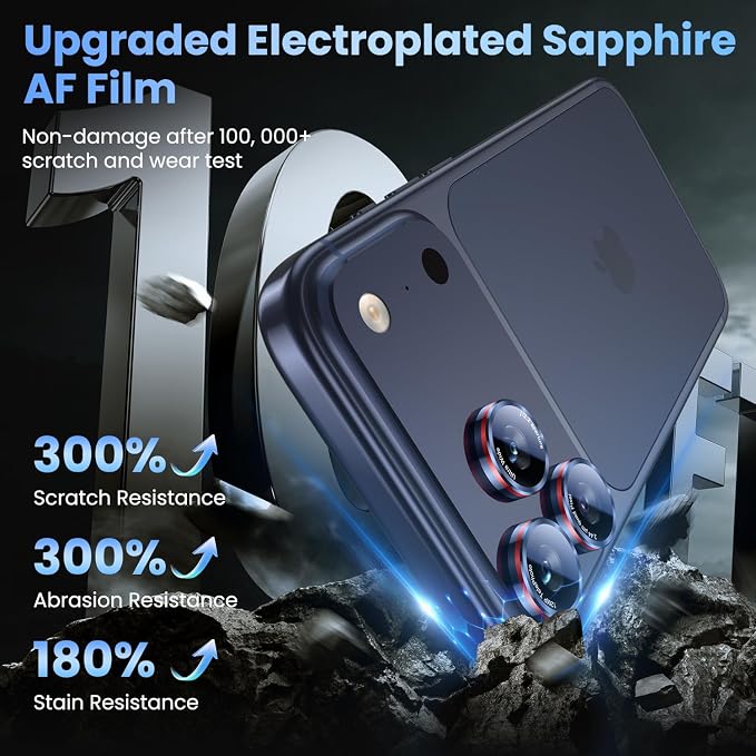 Uyiton for iPhone 17/16/15/14 (Pro Max & Pro) Camera Lens Protector | Unique Lines Text Design, Case-Friendly, Military-Grade Sapphire Glass Metal Camera Cover, Easy to Install, Blue+Red - Image 4