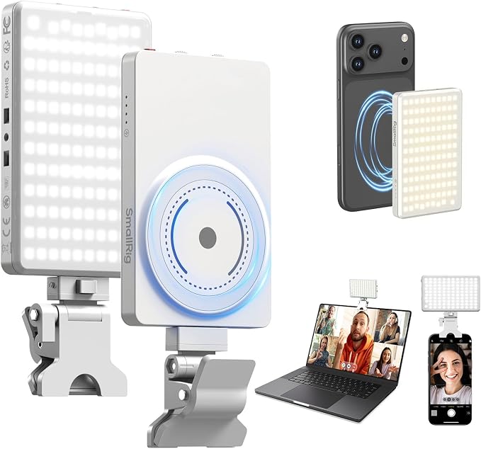 SmallRig M3 Magnetic Selfie Phone Light with Clip, Portable Light | 2000mAh, 120 LEDs, 2700K-6500K, for Content Creators Video Recording, for iPhone/Laptop/Camera/Webcam (White) - 5640 by SmallRig