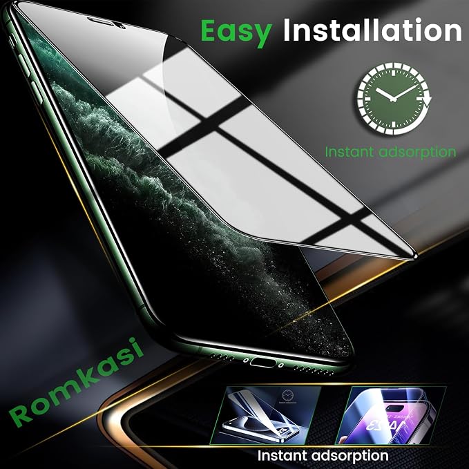 Romkasi 3 Pack Privacy Screen Protector for iPhone 11 Pro Max 6.5 Inch with 3 Pack Camera Lens Protector, Anti Spy Tempered Glass Film, Anti-Scratch, Touch Sensitive, Case Friendly - Image 7