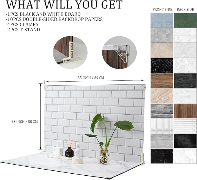 23 x 35 in Product Photography Backdrops, 10 Sheets, 20 Patterns | Double-Sided, Water-Resistant Backdrops for Food, Jewelry, Cosmetics, Crafts, Flat Lays and Content Creation - Image 5
