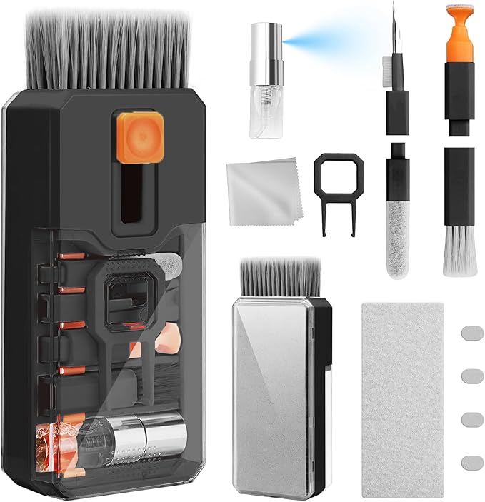 Keyboard Cleaner & Laptop Cleaning Kit, All-in-1 for Computer PC, Black | Electronics Deep Cleaning Reusable Brush Tool, Screen-Safe Spray, for iPhone iPad Macbook Airpod Camera, Gaming Accessories by Ordilend