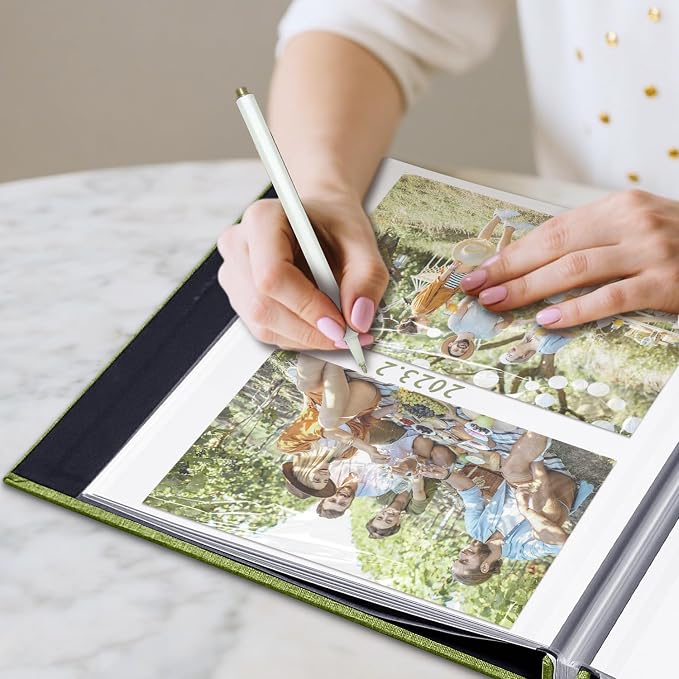 Large Photo Album Self Adhesive, DIY Scrapbook Album for 4x6 8x10 10x12 Pictures, 60 Pages Matcha Linen Cover Memory Book, Ideal Gift for Family Wedding Baby Christmas Anniversary - Image 6