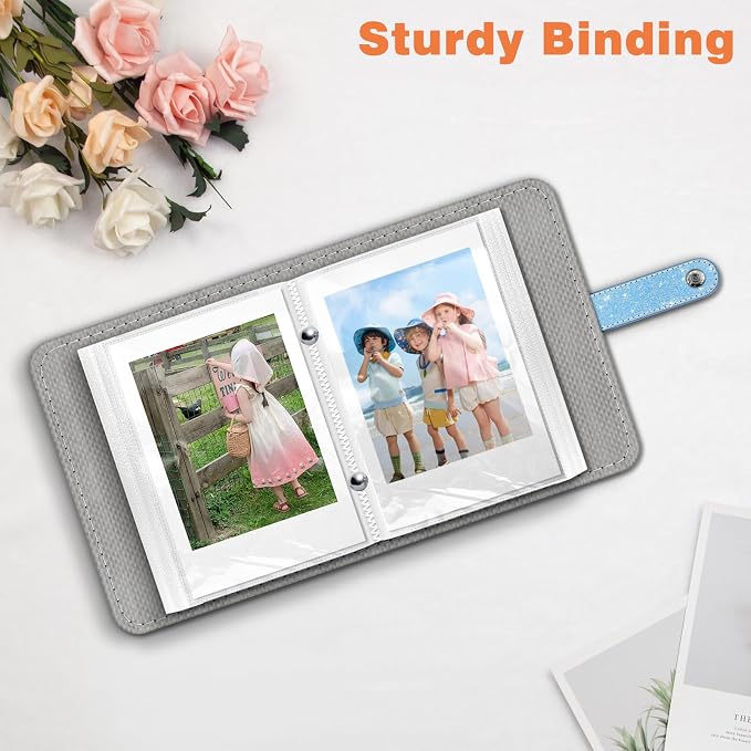 Fintie Mini Photos Album Book for 2x3 Inch Films - 52 Pockets Small Albums | For Fujifilm Instax Mini, Polaroid Hi-Print Pictures, Portable Kpop Photocard Holder, Travel Memory Book, Glitter Blue/Pink - Image 6