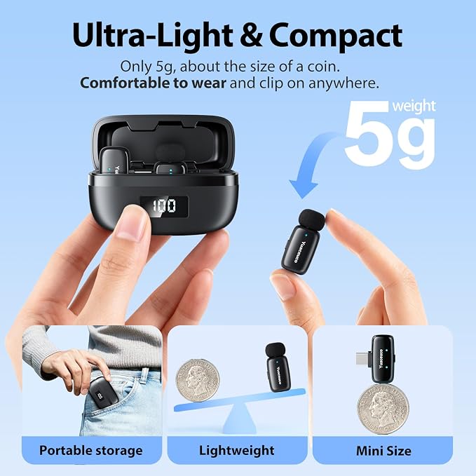 Mini Wireless Lavalier Microphone for iPhone ipad Android | Plug & Play, 131FT Range,with Noise Reduction, 33h Charging Case, for Content Creators,for iPhone Vlogging, Podcast - Image 3