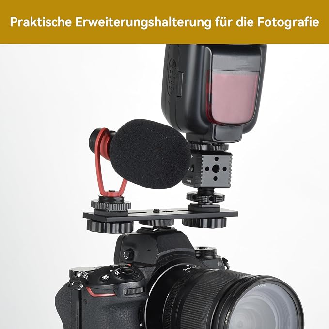 5 inch Flash Bracket with 1/4" Hot Shoe Mount, Black | Dual Camera Mount Flash Bracket Extension Bar with 1/4-3/8 Thread Hole Tripod Mount for Camera/LED Light/Microphone - Image 6