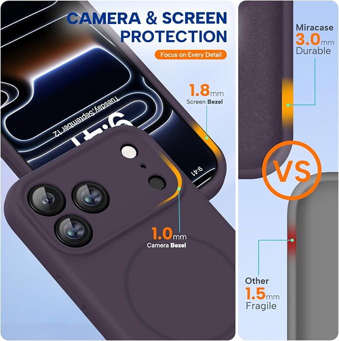 miracase Magnetic for iPhone 17 Pro Max Case, [Soft Anti-Scratch Microfiber Lining], Compatible with MagSafe, Liquid Silicone Case Shockproof Drop Protection Phone Case for 17 ProMax, Dark Purple - Image 5