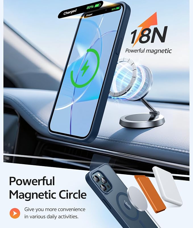 FNTCASE for iPhone 12 Pro Max Case, Fit for Magsafe, Translucent Matte Back | Strong Magnetic Charging, Shock Absorbent, 14FT Military Grade Drop-proof, Anti Slip, Blue - Image 3