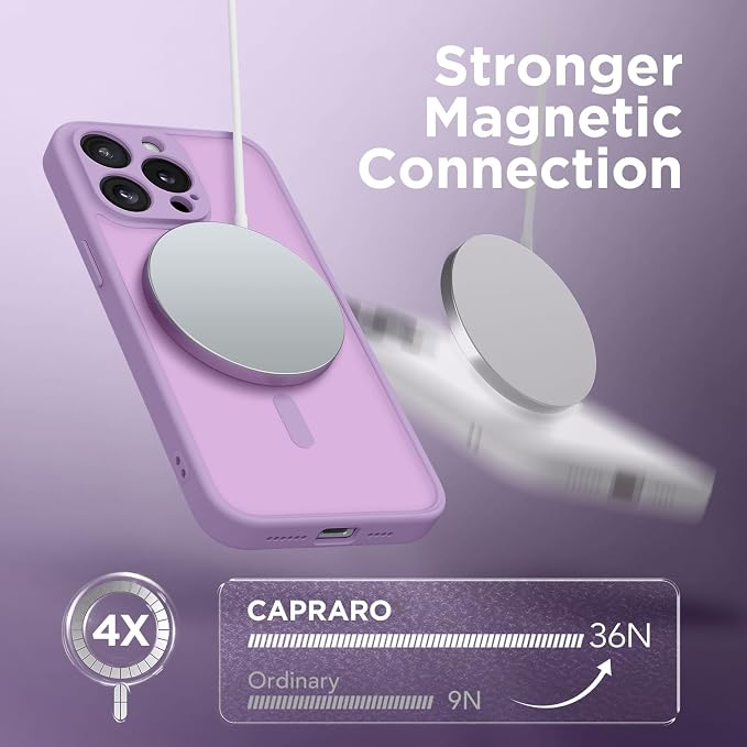 CAPRARO for iPhone 13 Pro Max Case, Compatible with MagSafe | Upgraded [Full Camera Protection] Shockproof Protective Slim Translucent Matte Magnetic Phone Case 6.7'', Elegant Purple - Image 4