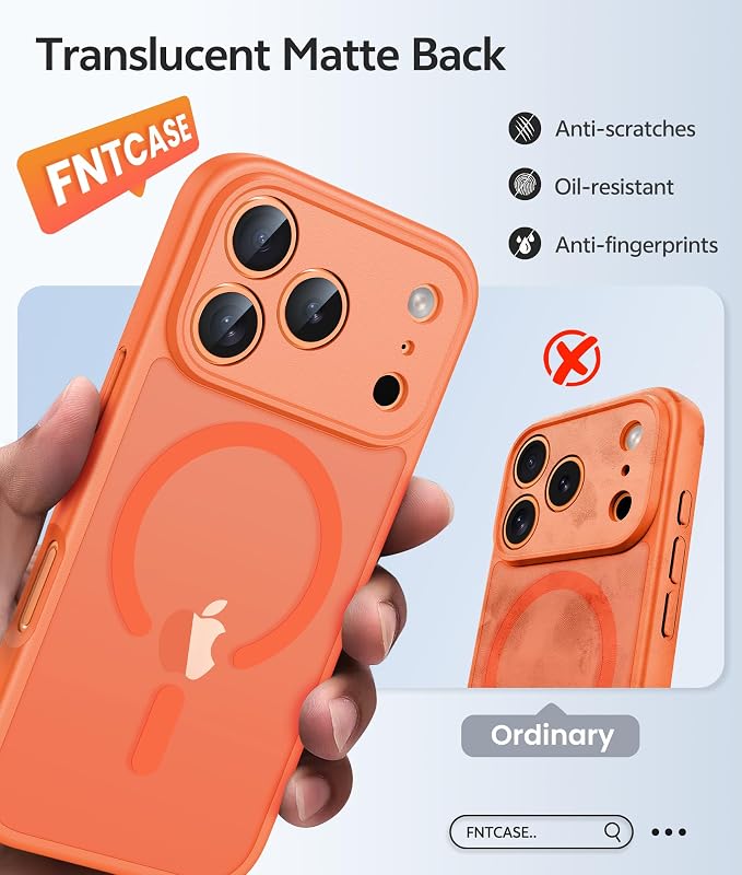 FNTCASE for iPhone 17 Pro Max Case, Fit for Magsafe, Screen Protector | Full Camera Protection, Translucent Matte, 14FT Military Grade Drop Proof, Shockproof Protective Phone Cover, Orange - Image 6