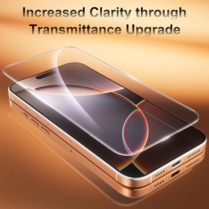 Fotbor [3+3 Pack for iPhone 16 Pro Screen Protector, Anti-Blue Light, [Eye Protection] 9H+ Tempered Glass with Camera Lens Protector - Image 6