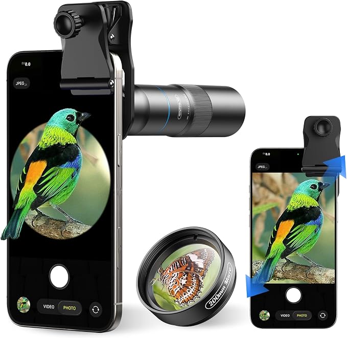 APEXEL 10X Tele-Macro Pro Dual Lens 2-in-1 for iPhone | Clip-On Telephoto & Macro Lens for Samsung/Android | 10x Zoom for Concerts, Travel, and Outdoor Exploration | Pro Photography by Apexel