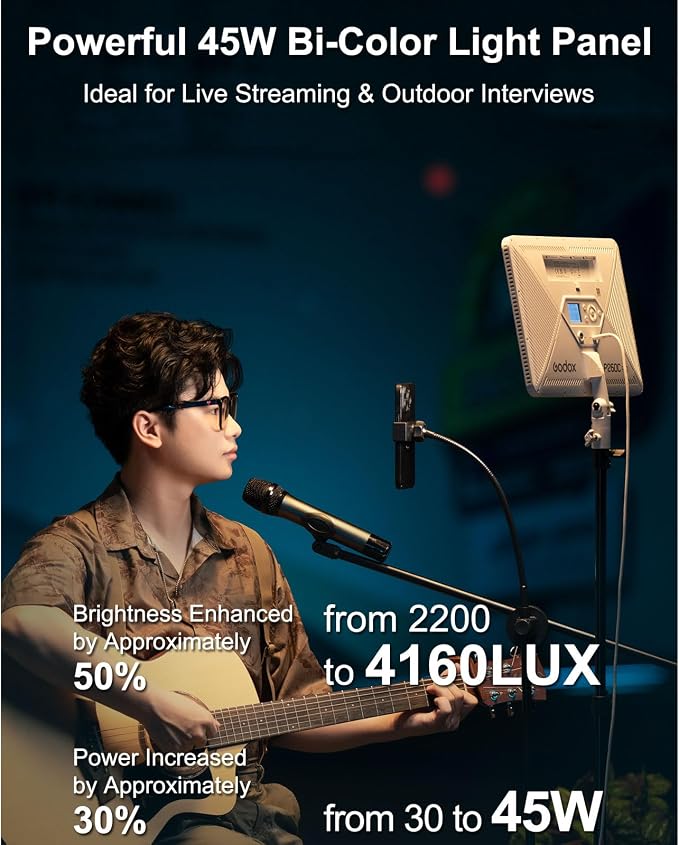 Godox P260C Pro Ultra-Thin Video Light Panel with 8800mAh Battery, APP Control 45W 4160Lux 2800-6500K CRI 98+ Dimmable Bi-Color 18" Soft Light Panel for Photography YouTube Recording Game Live Stream - Image 2