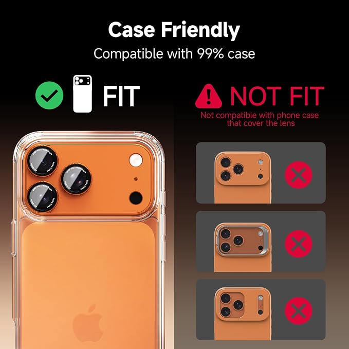 CACOE Metal Camera Lens Protector for iPhone 17 Pro Max | 9H Tempered Glass, Aluminum Frame, HD Clarity, Scratch-Resistant, Camera Screen Protector Cover Accessories, Orange - Image 8