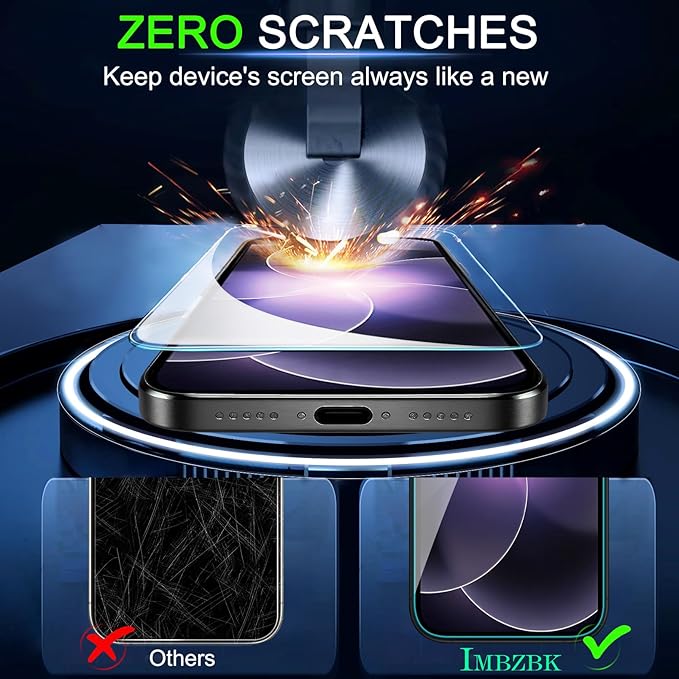 IMBZBK Screen Protector for iPhone 17e / 16e, Tempered Glass, 3+3 Pack | 9H+ Hardness, Military Grade Shatterproof, Case Friendly, Bubble Free Auto-Dust Removal, with 3 Camera Lens Protectors - Image 4