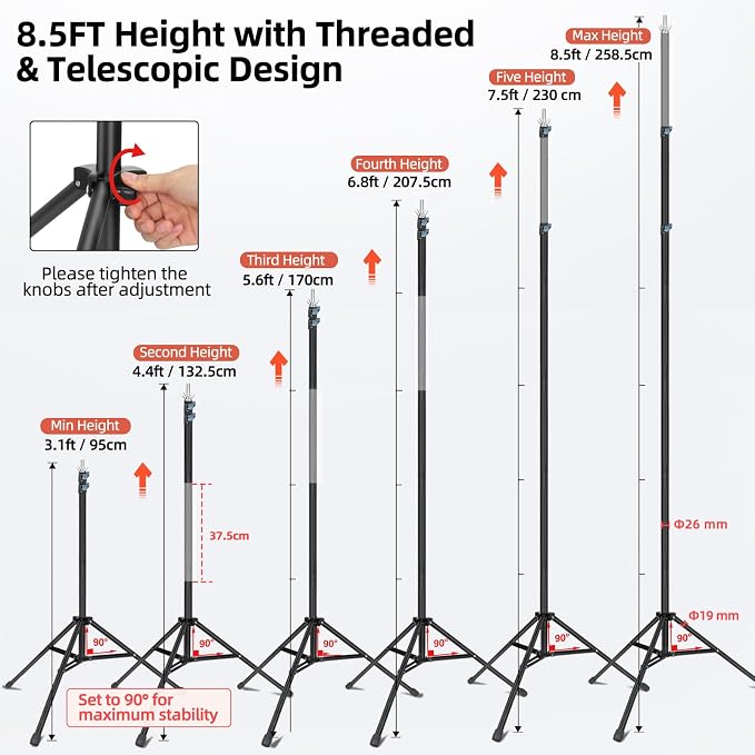 Hemmotop Adjustable Backdrop Stand 10x8.5ft Heavy Duty | With 2 Sandbags, 7 Widths, Assembles to T-Shaped Stand, for Banner, Projector Screen, Balloon, Ideal for Wedding, Birthday - Image 2