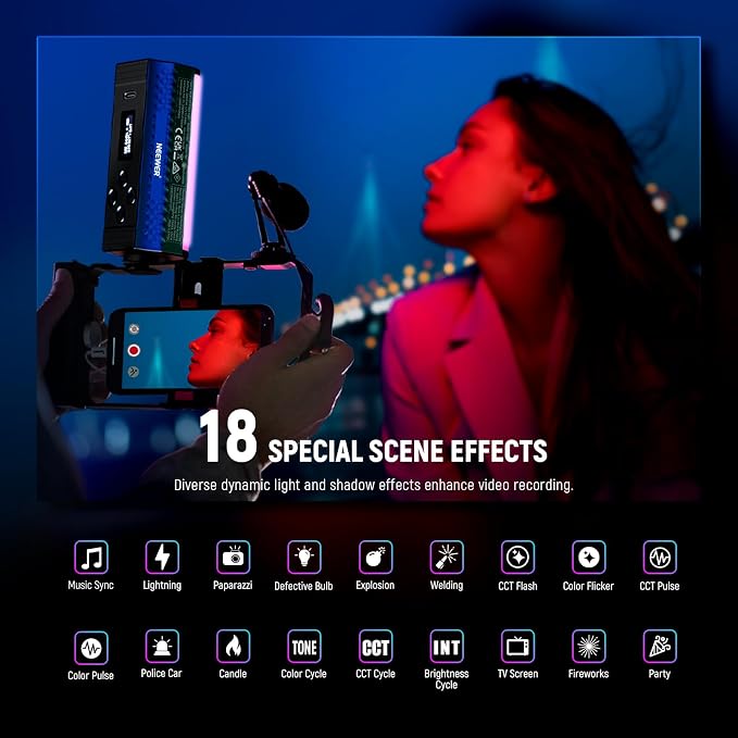 NEEWER Pro Magnetic Handheld Light Wand with APP DMX Control/Custom Effects/Light Group, 360° Full RGB, 2600mAh 2500~10000K Dimmable LED Lighting CRI97 17 Scenes for Video Recording Streaming, TL98C - Image 3